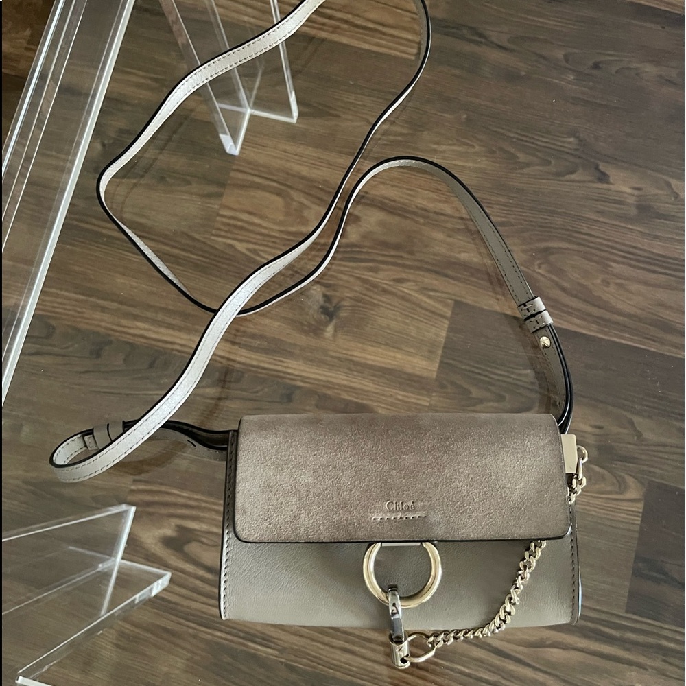 CHLOE Suede Calfskin Mini Faye Shoulder Bag Motty Grey